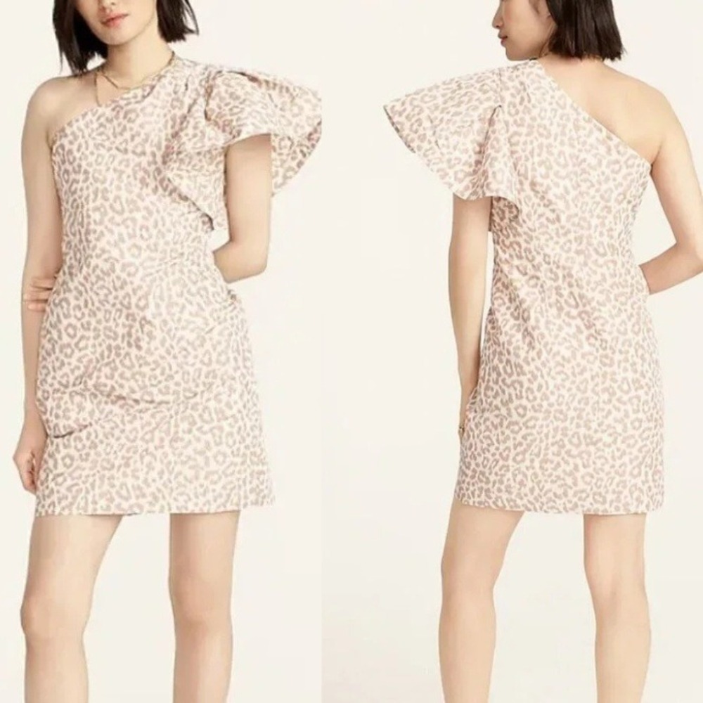 J.Crew NWT One-Shoulder Ruffle Dress Italian Ikat‎ Leopard Animal Print 6 BB318